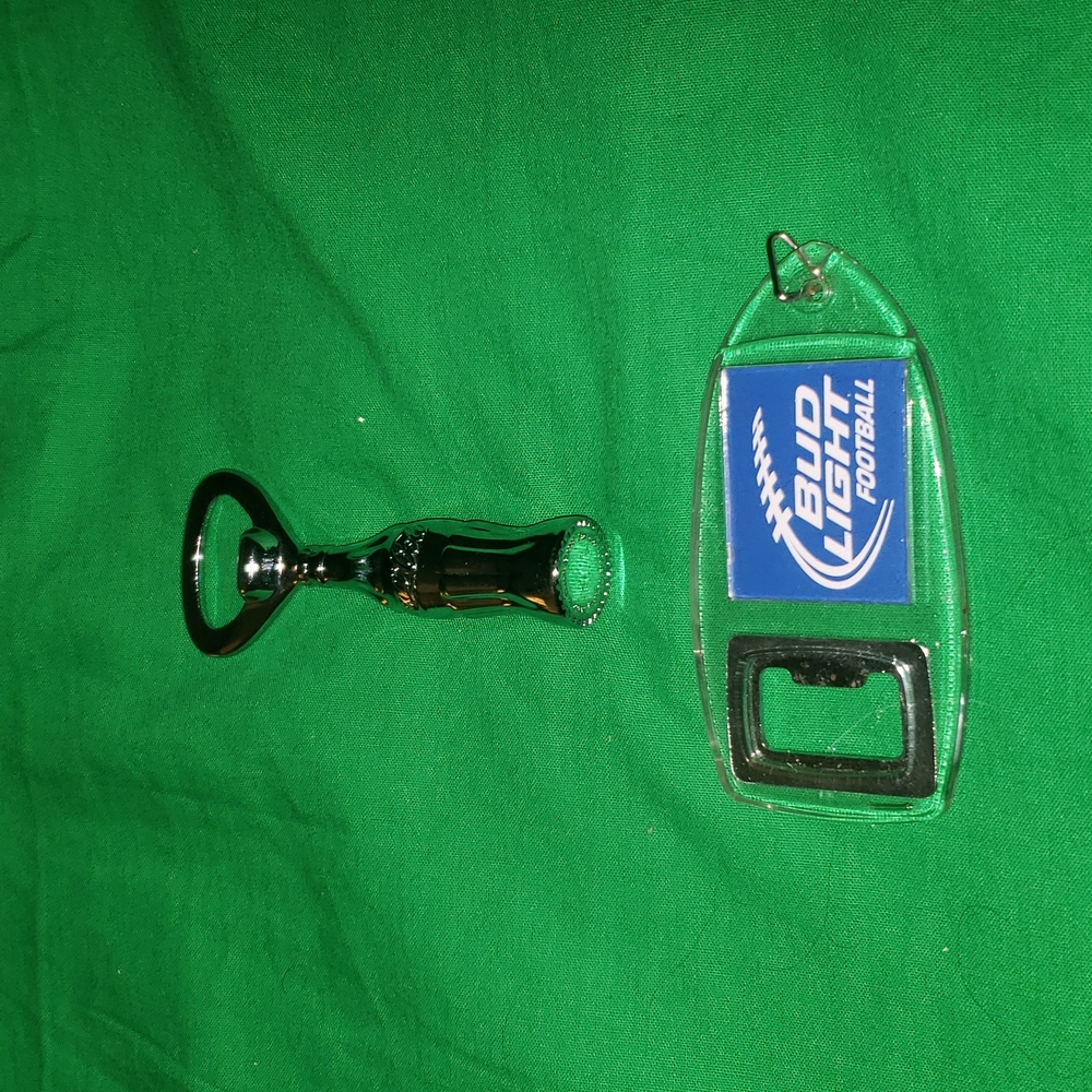 Coca-Cola and Bud Light Football Metal Bottle Openers